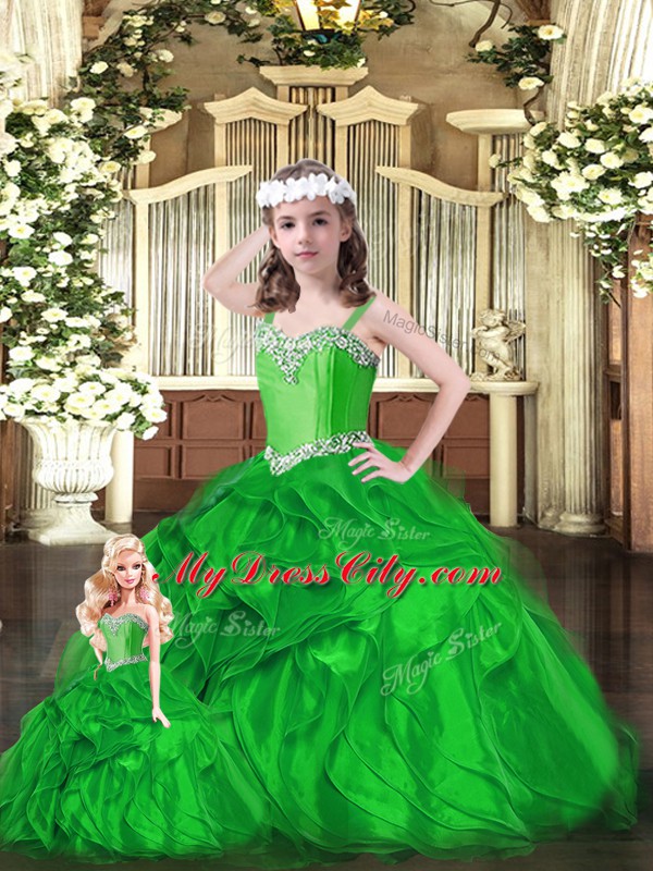 Green Ball Gowns Organza Sweetheart Sleeveless Beading and Ruffles Floor Length Lace Up Quinceanera Dresses