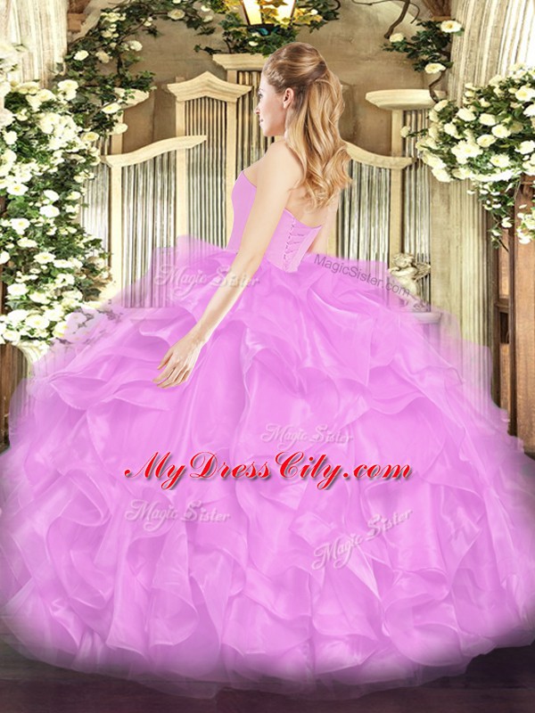 Shining Lavender Sleeveless Floor Length Beading and Ruffles Lace Up Ball Gown Prom Dress