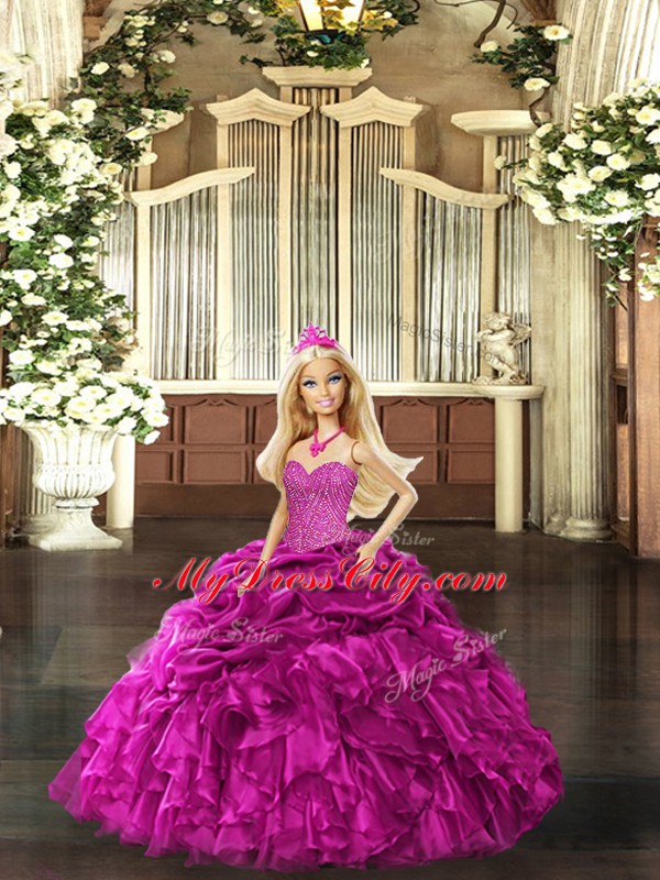 Sweetheart Sleeveless Organza 15 Quinceanera Dress Beading and Ruffles Lace Up