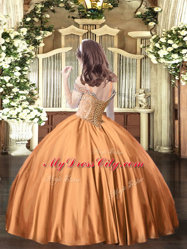 Elegant Off The Shoulder Sleeveless Lace Up High School Pageant Dress Yellow Green Satin