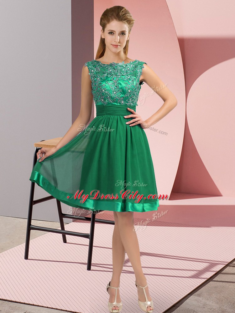 Best Selling Scoop Sleeveless Evening Dress Knee Length Appliques Turquoise Chiffon