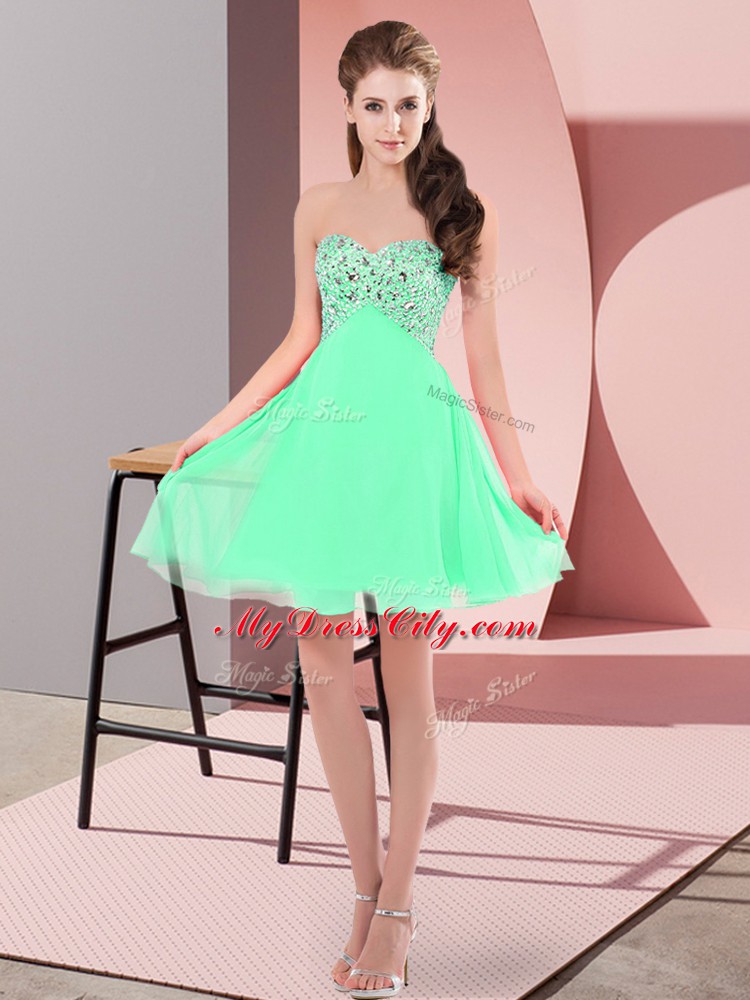 Apple Green Chiffon Lace Up Sweetheart Sleeveless Mini Length Beading