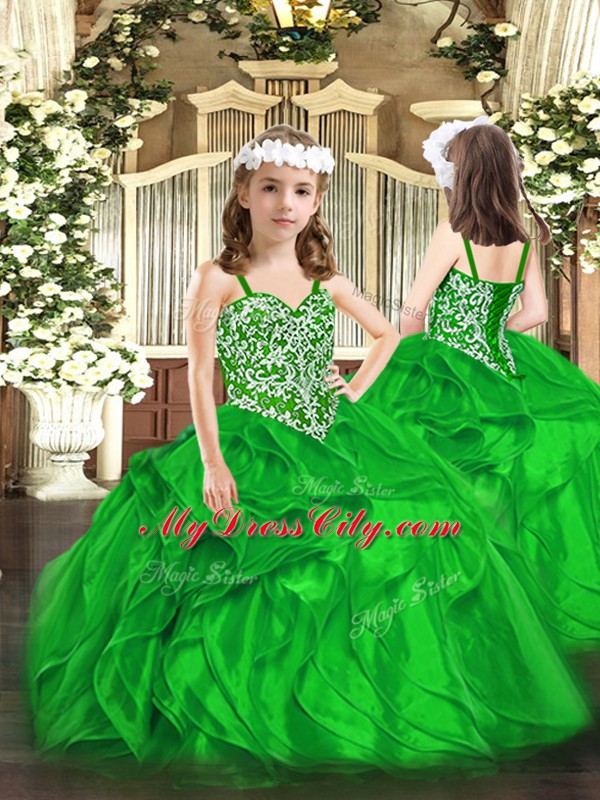 Elegant Organza Sleeveless Floor Length Pageant Dress for Teens and Beading and Ruffles