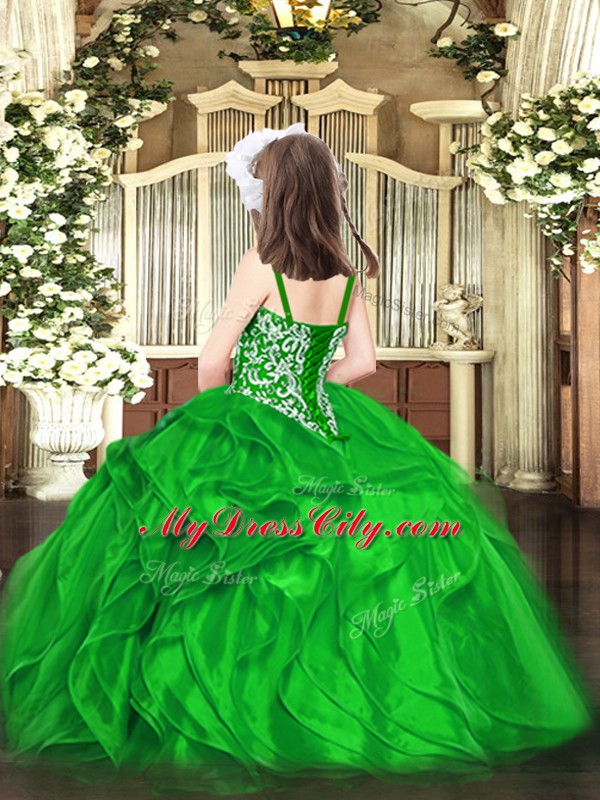 Elegant Organza Sleeveless Floor Length Pageant Dress for Teens and Beading and Ruffles