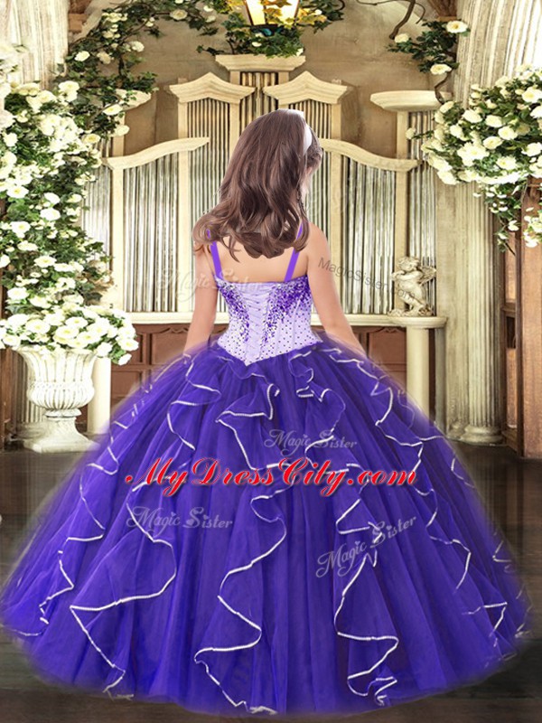 Pretty Floor Length Lace Up Pageant Dress Wholesale Fuchsia for Sweet 16 and Quinceanera with Embroidery and Ruffles