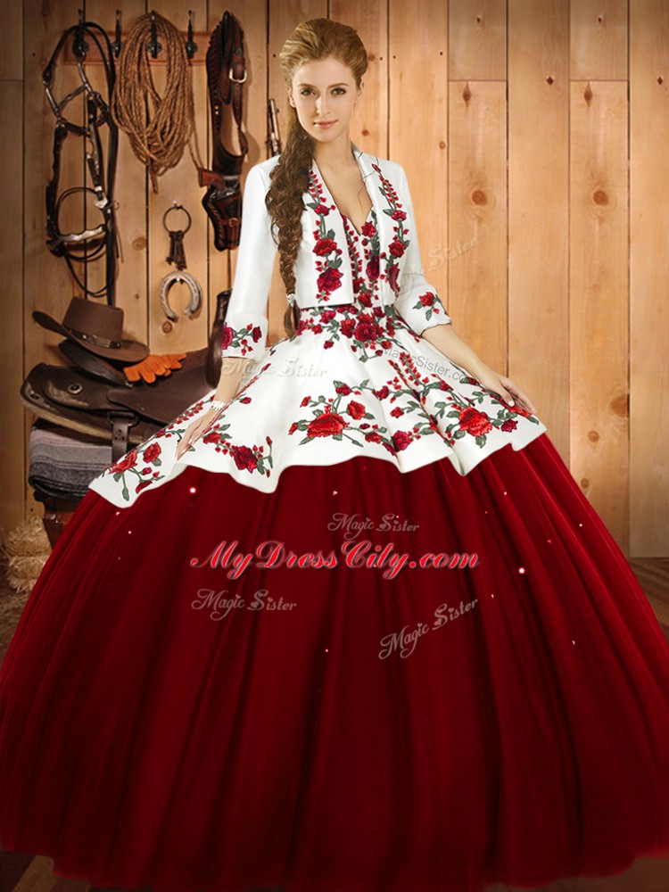 High End Floor Length Ball Gowns Sleeveless Wine Red Sweet 16 Dresses Lace Up