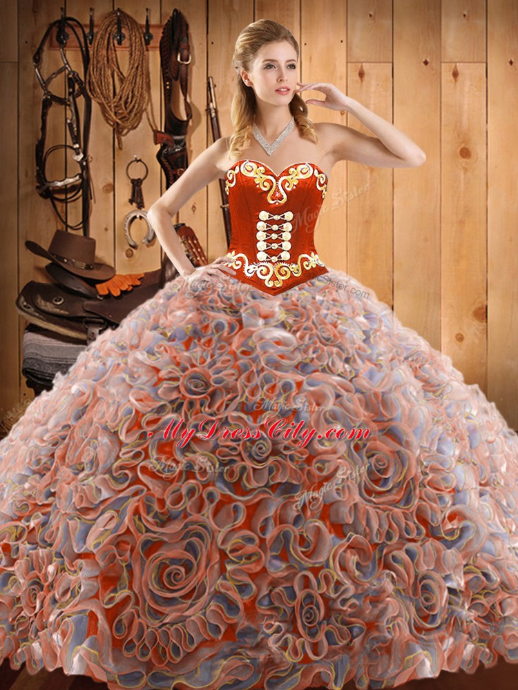 Edgy With Train Lace Up Sweet 16 Quinceanera Dress Multi-color for Military Ball and Sweet 16 and Quinceanera with Embroidery Sweep Train