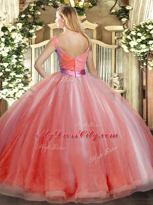 Floor Length Fuchsia Sweet 16 Dress Tulle Sleeveless Beading and Ruffles