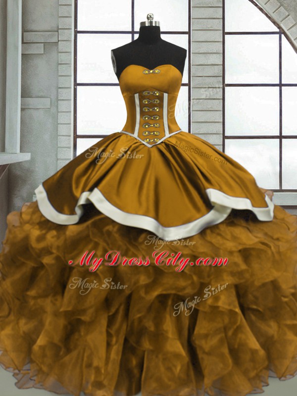 Cute Yellow 15th Birthday Dress Prom and Sweet 16 and Quinceanera with Beading and Ruffles Sweetheart Sleeveless Lace Up