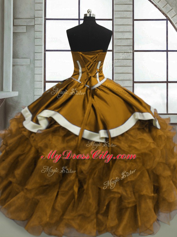 Cute Yellow 15th Birthday Dress Prom and Sweet 16 and Quinceanera with Beading and Ruffles Sweetheart Sleeveless Lace Up