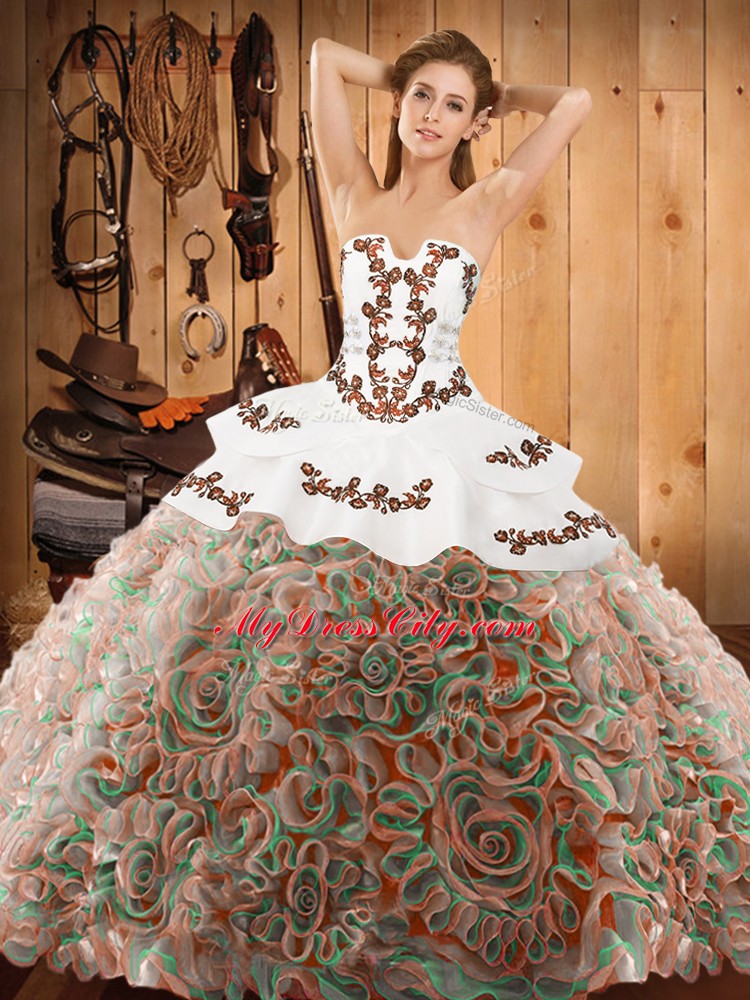 Fantastic Multi-color Strapless Neckline Embroidery Vestidos de Quinceanera Sleeveless Lace Up