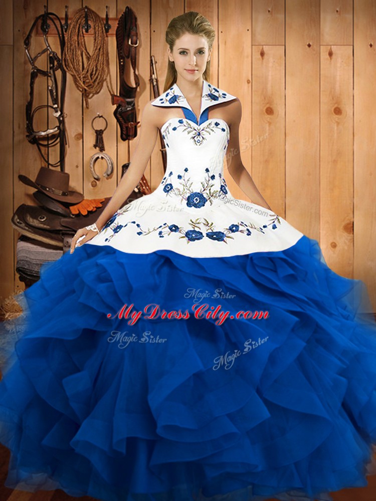 Luxurious Sleeveless Embroidery and Ruffles Lace Up Sweet 16 Dresses