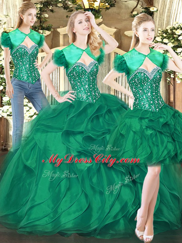 Edgy Floor Length Ball Gowns Sleeveless Dark Green Quinceanera Gown Lace Up