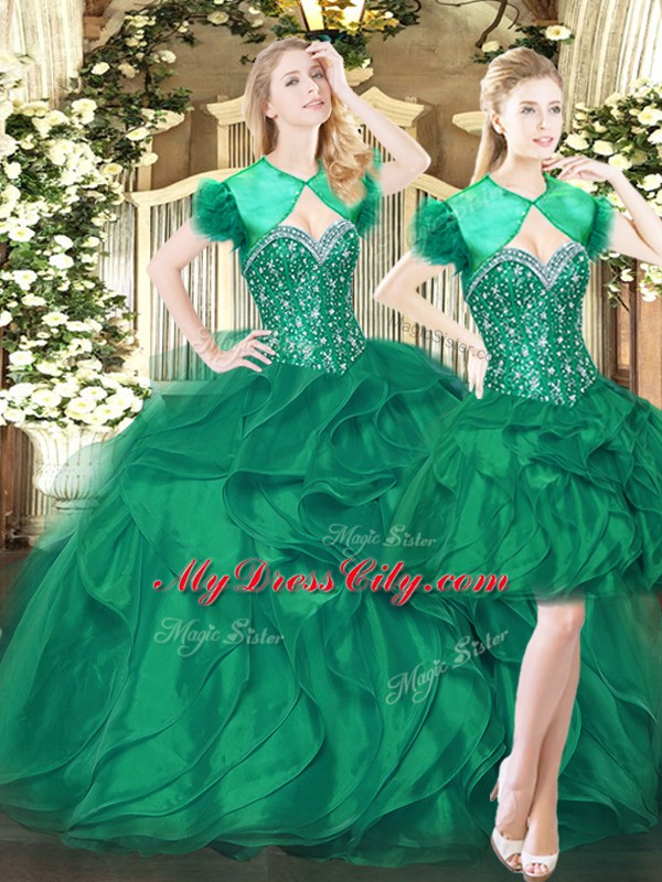 Edgy Floor Length Ball Gowns Sleeveless Dark Green Quinceanera Gown Lace Up