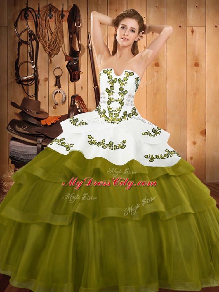 Lovely Ball Gowns Sleeveless Olive Green Sweet 16 Quinceanera Dress Sweep Train Lace Up