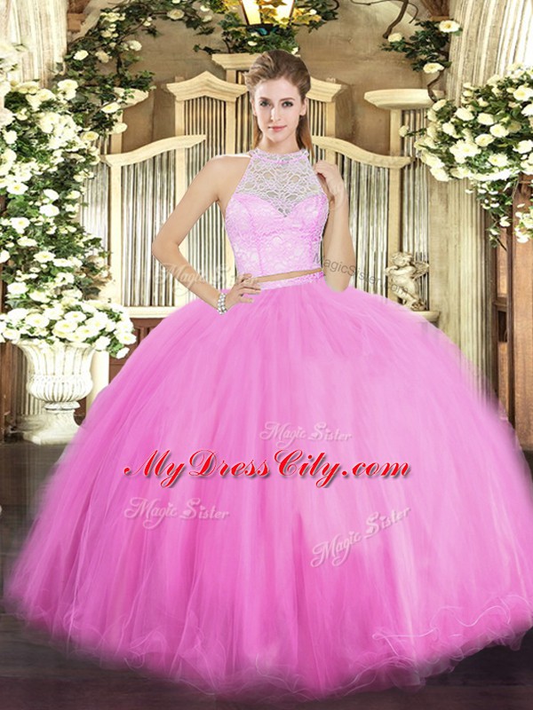 Dramatic Sleeveless Lace Zipper Quinceanera Gown