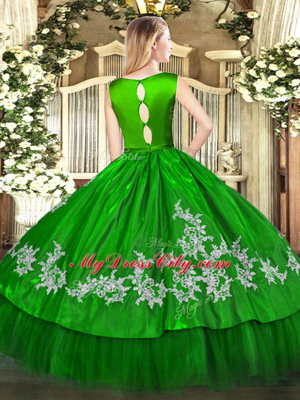 Ball Gowns Vestidos de Quinceanera Green Scoop Satin and Tulle Sleeveless Floor Length Clasp Handle