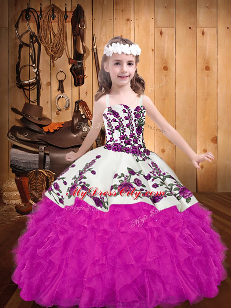 Exquisite Fuchsia Sleeveless Organza Lace Up Winning Pageant Gowns for Party and Sweet 16 and Quinceanera and Wedding Party