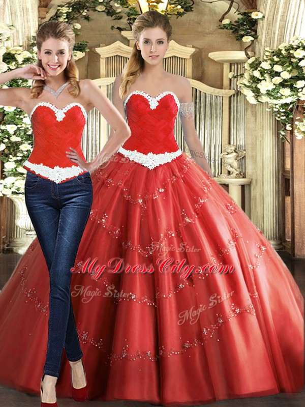 Enchanting Beading Quinceanera Gown Coral Red Lace Up Sleeveless Floor Length