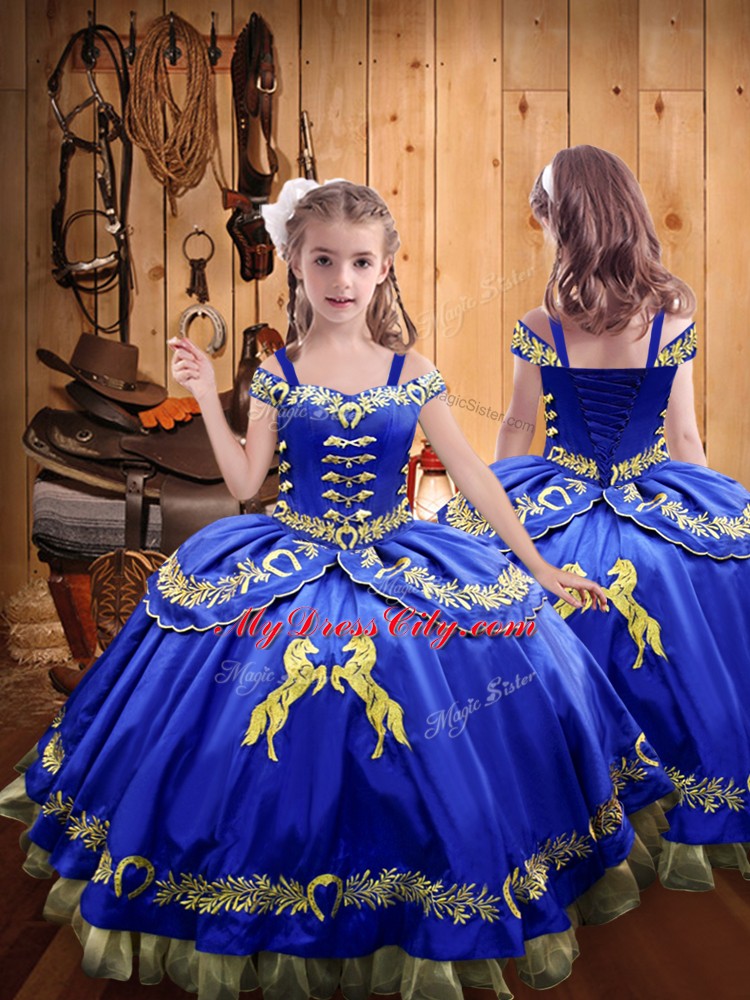 Royal Blue Sleeveless Floor Length Beading and Embroidery Lace Up Quinceanera Gowns