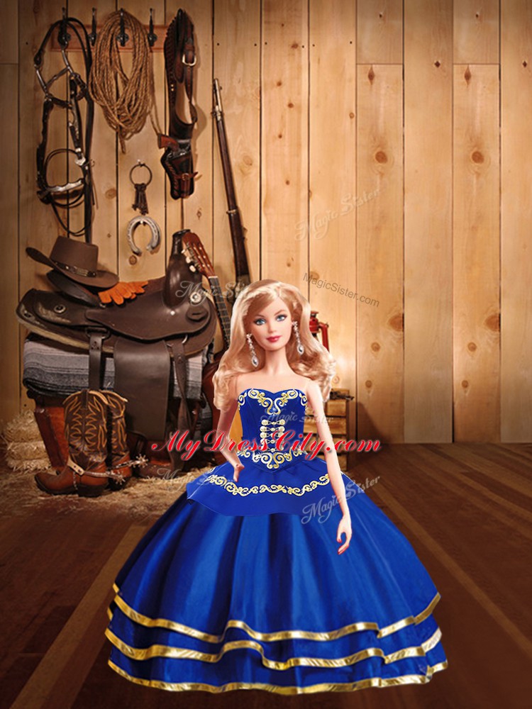 Inexpensive Embroidery Sweet 16 Dress Royal Blue Lace Up Sleeveless Floor Length