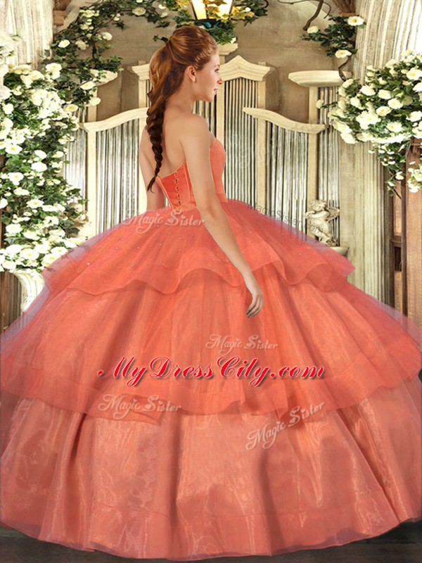 Ball Gowns Quinceanera Gowns Orange Sweetheart Organza Sleeveless Floor Length Lace Up