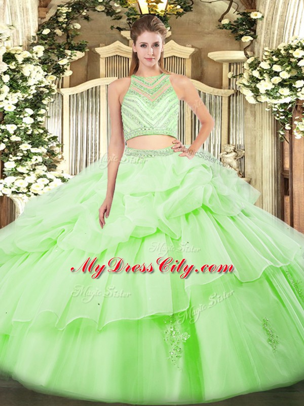 Low Price Apple Green Zipper 15th Birthday Dress Ruffles Sleeveless Floor Length