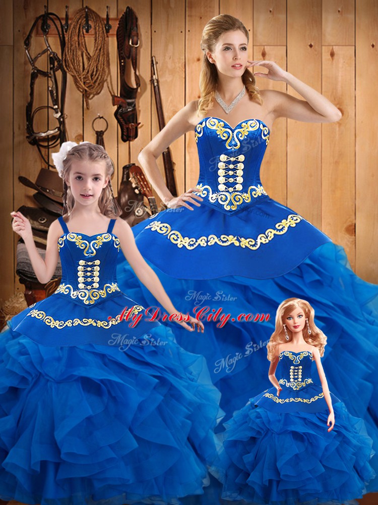 Clearance Floor Length Ball Gowns Sleeveless Blue Sweet 16 Dress Lace Up