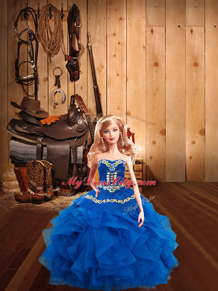 Clearance Floor Length Ball Gowns Sleeveless Blue Sweet 16 Dress Lace Up