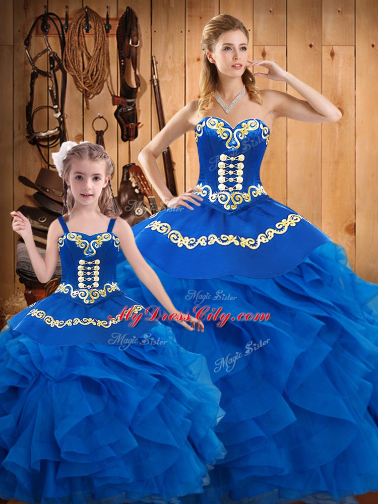 Clearance Floor Length Ball Gowns Sleeveless Blue Sweet 16 Dress Lace Up