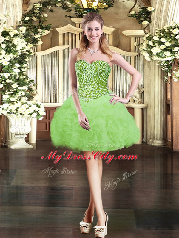 Exceptional Sleeveless Floor Length Beading and Ruffles Lace Up Quinceanera Dresses with Yellow Green