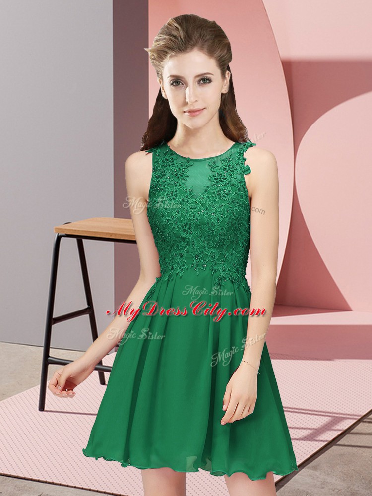 Sophisticated Dark Green Zipper Scoop Appliques Wedding Guest Dresses Chiffon Sleeveless