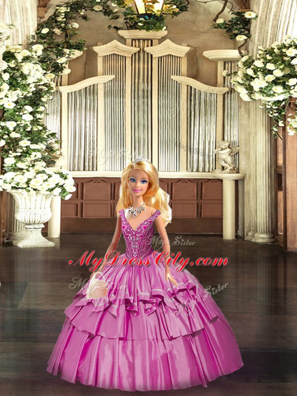 Vintage Fuchsia Sleeveless Beading and Ruffled Layers Floor Length Ball Gown Prom Dress