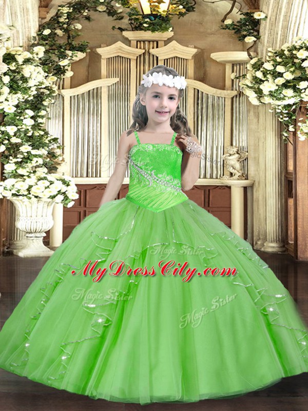 Graceful Ball Gowns Glitz Pageant Dress Straps Tulle Sleeveless Floor Length Lace Up