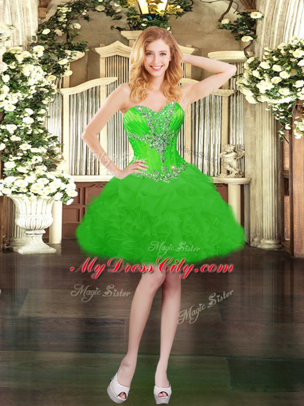 Pretty Green Ball Gowns Beading and Ruffles and Pick Ups Evening Dress Lace Up Organza Sleeveless Mini Length