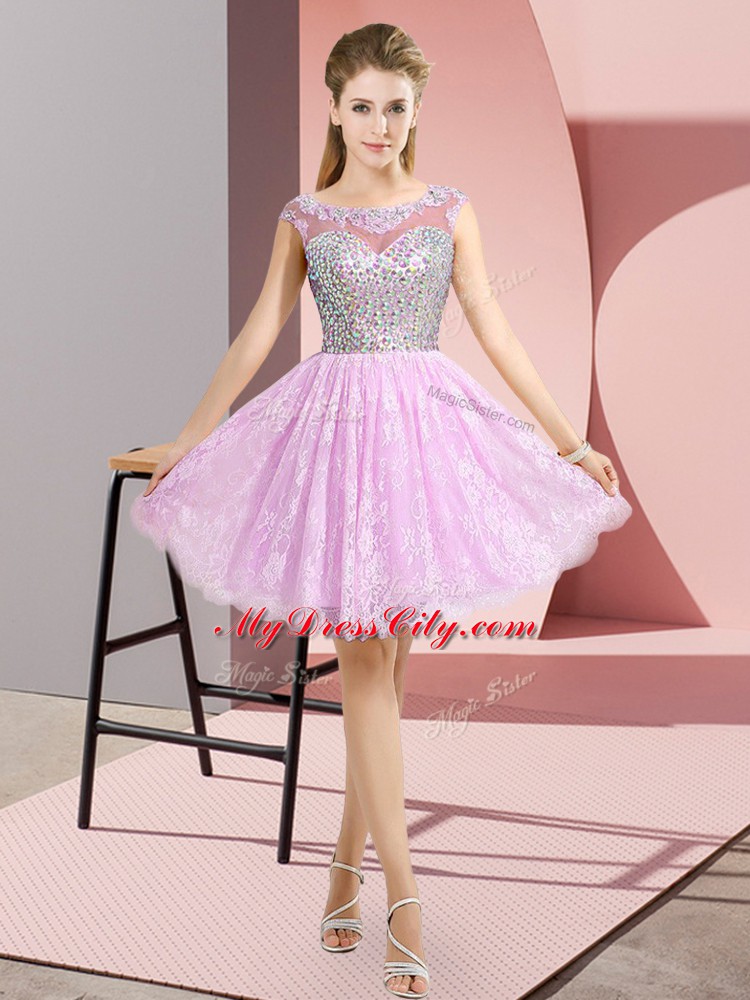 Clearance Cap Sleeves Backless Mini Length Beading Prom Party Dress