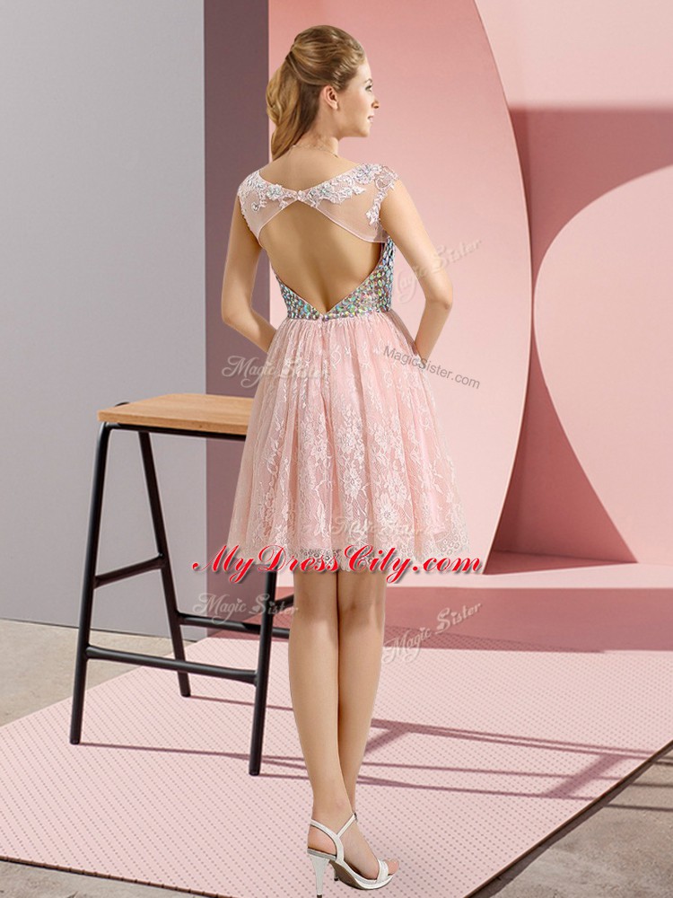 Clearance Cap Sleeves Backless Mini Length Beading Prom Party Dress