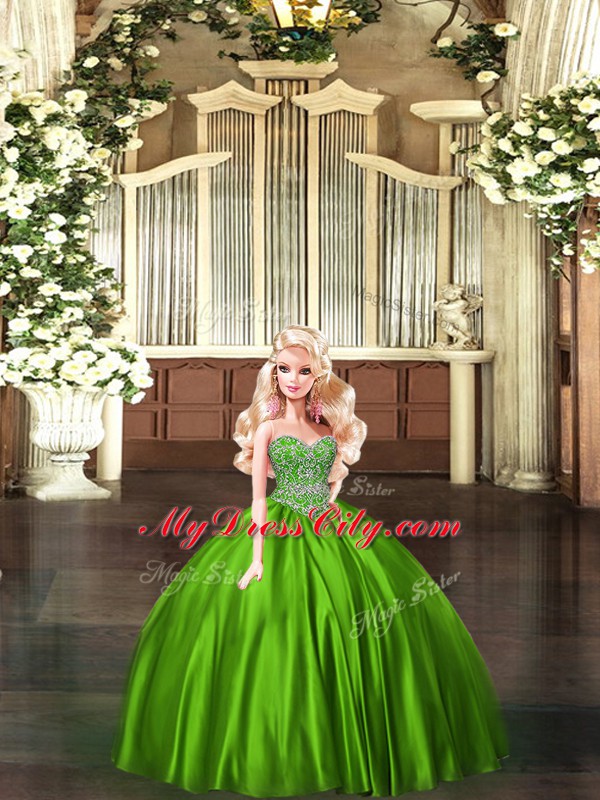 Excellent Green Sleeveless Floor Length Beading Lace Up Quinceanera Gowns