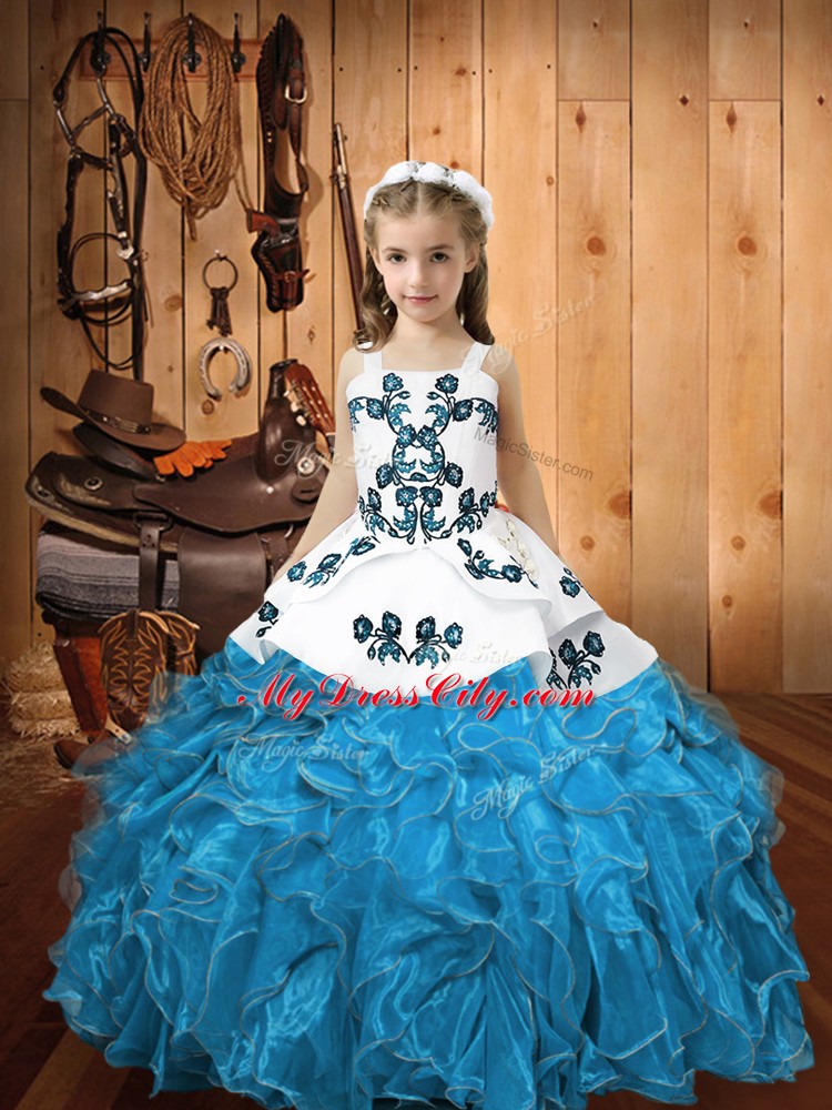 Great Organza Sleeveless Floor Length Pageant Dress for Teens and Embroidery and Ruffles