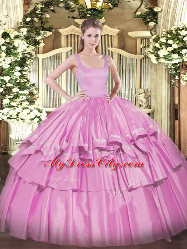 Great Lilac Zipper Straps Beading and Ruffled Layers Sweet 16 Dresses Organza and Taffeta Sleeveless