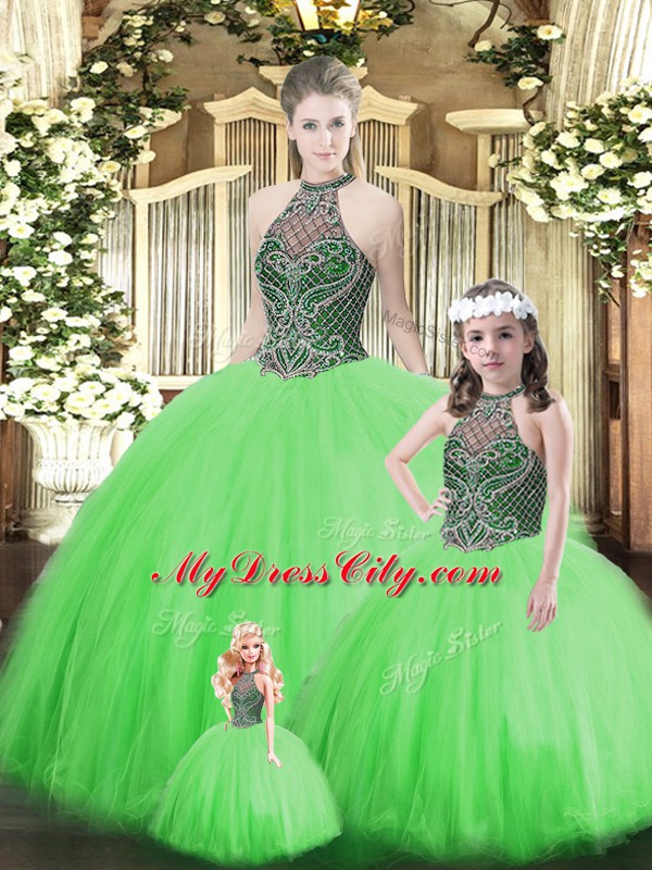 Floor Length Ball Gowns Sleeveless Green 15 Quinceanera Dress Lace Up