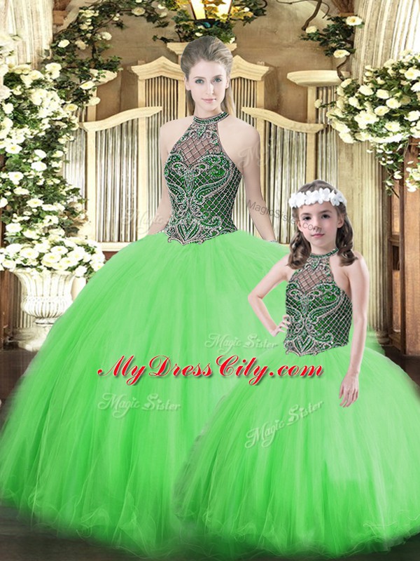 Floor Length Ball Gowns Sleeveless Green 15 Quinceanera Dress Lace Up