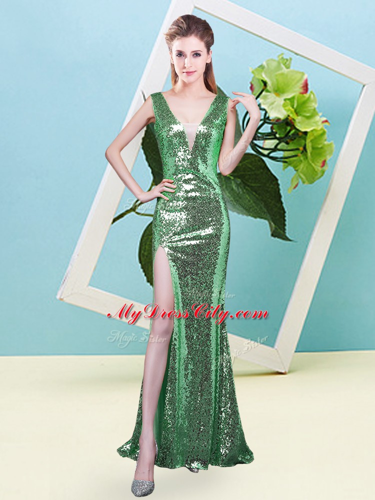 Perfect Mermaid Turquoise V-neck Sequined Sleeveless Floor Length Zipper