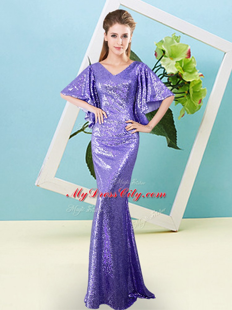 Sexy Sequined Half Sleeves Floor Length and Sequins