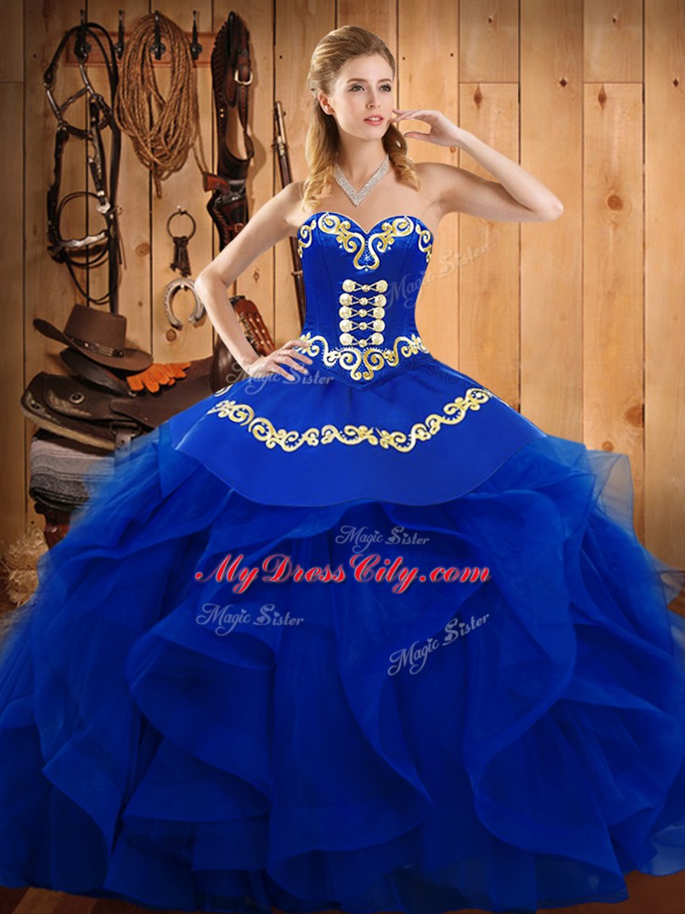 Exquisite Ball Gowns Vestidos de Quinceanera Blue Sweetheart Organza Sleeveless Floor Length Lace Up