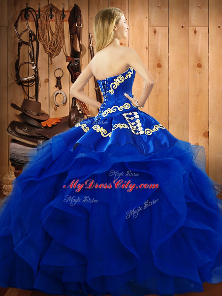 Exquisite Ball Gowns Vestidos de Quinceanera Blue Sweetheart Organza Sleeveless Floor Length Lace Up