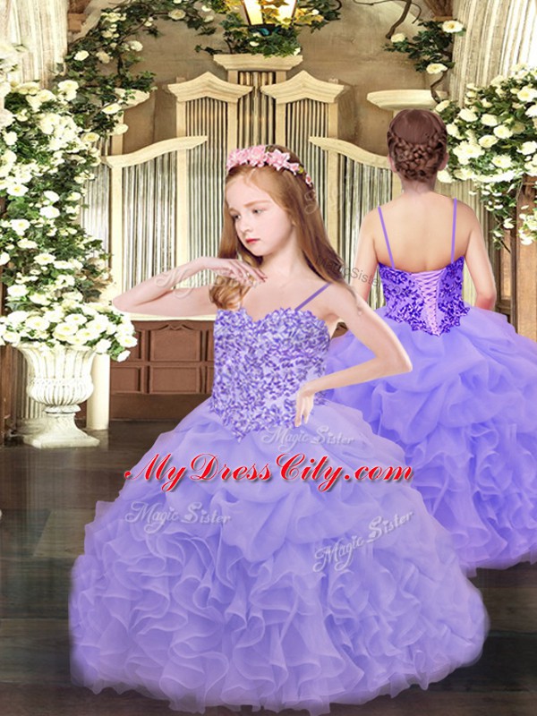 Luxurious Lavender Sleeveless Organza Lace Up Quinceanera Dress for Military Ball and Sweet 16 and Quinceanera