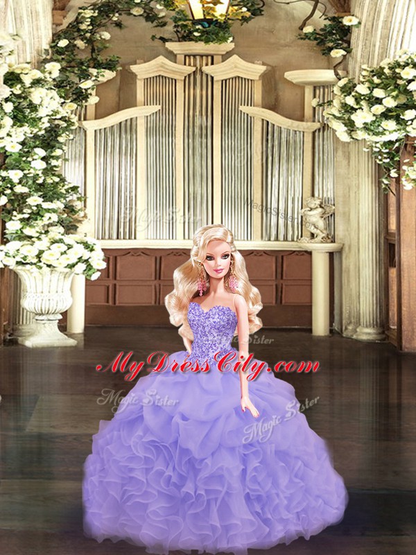 Luxurious Lavender Sleeveless Organza Lace Up Quinceanera Dress for Military Ball and Sweet 16 and Quinceanera