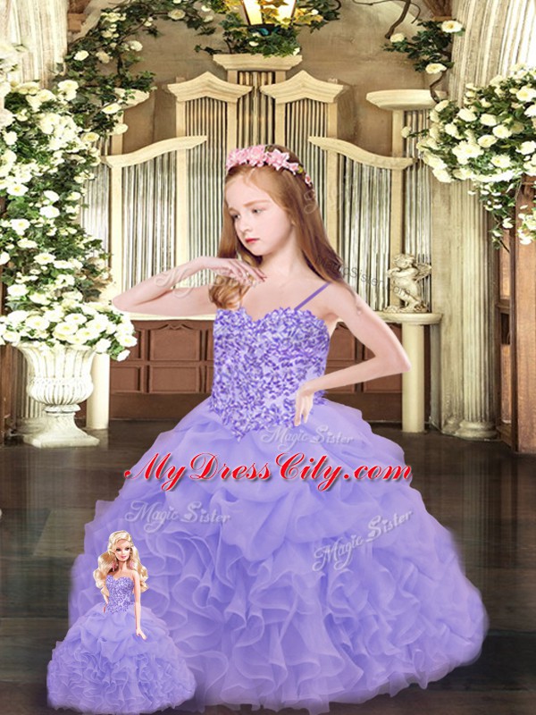 Luxurious Lavender Sleeveless Organza Lace Up Quinceanera Dress for Military Ball and Sweet 16 and Quinceanera