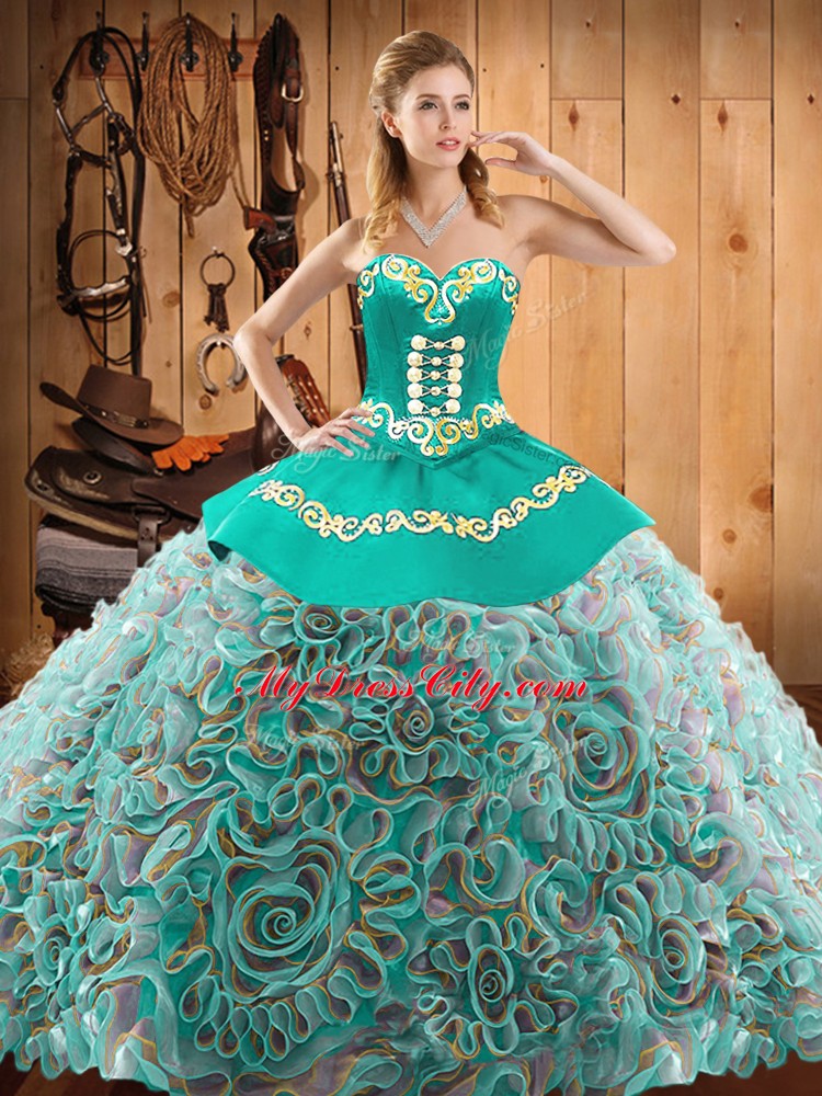 Lace Up Sweet 16 Quinceanera Dress Multi-color for Military Ball and Sweet 16 and Quinceanera with Embroidery Brush Train